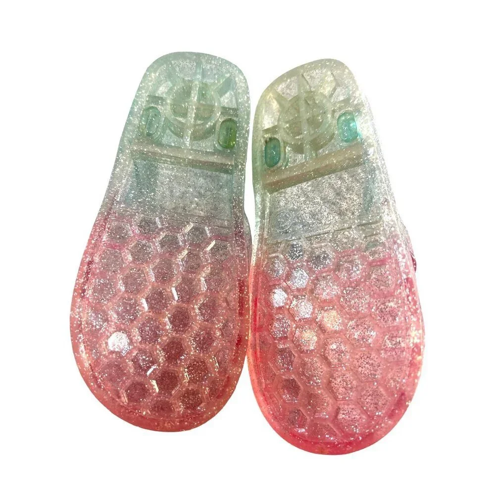 Oshkosh Toddler Girls Jelly Shoes/Sandals Pink/Green/Silver Size 7